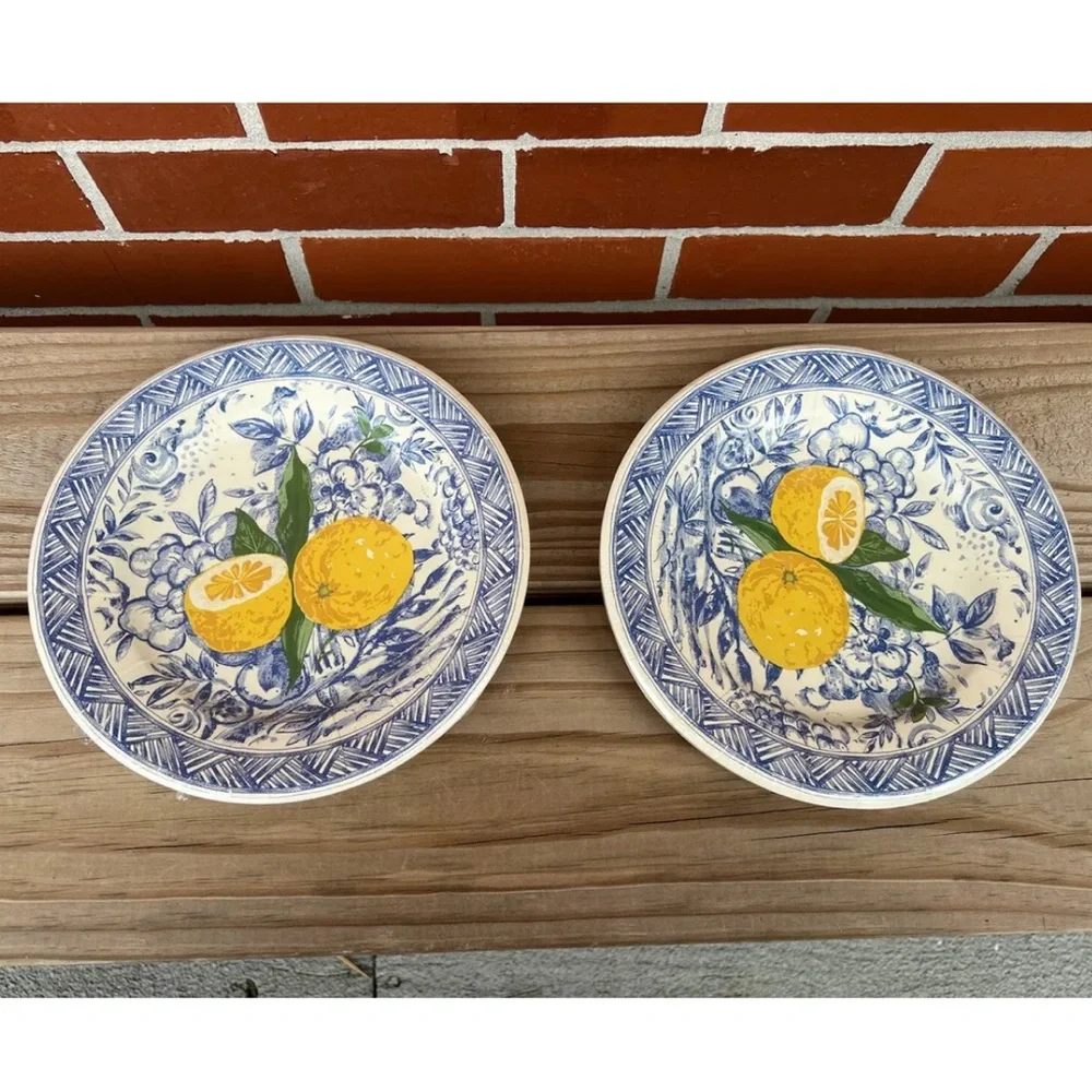 Isabelle De Borchgrave Caspari Salad Dessert Paper Plates Citron Lemon Blue Lot